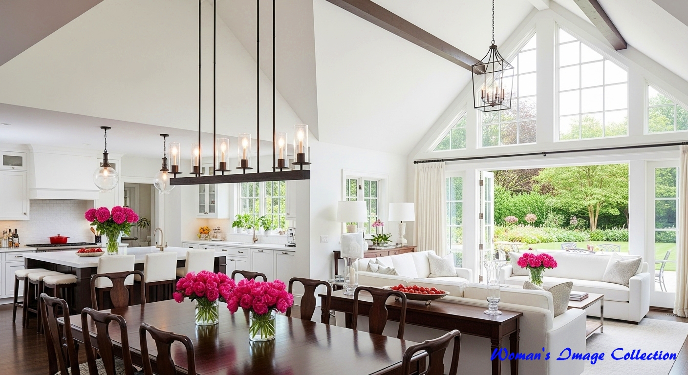 広々としたオープンプランのリビングダイニングとキッチン