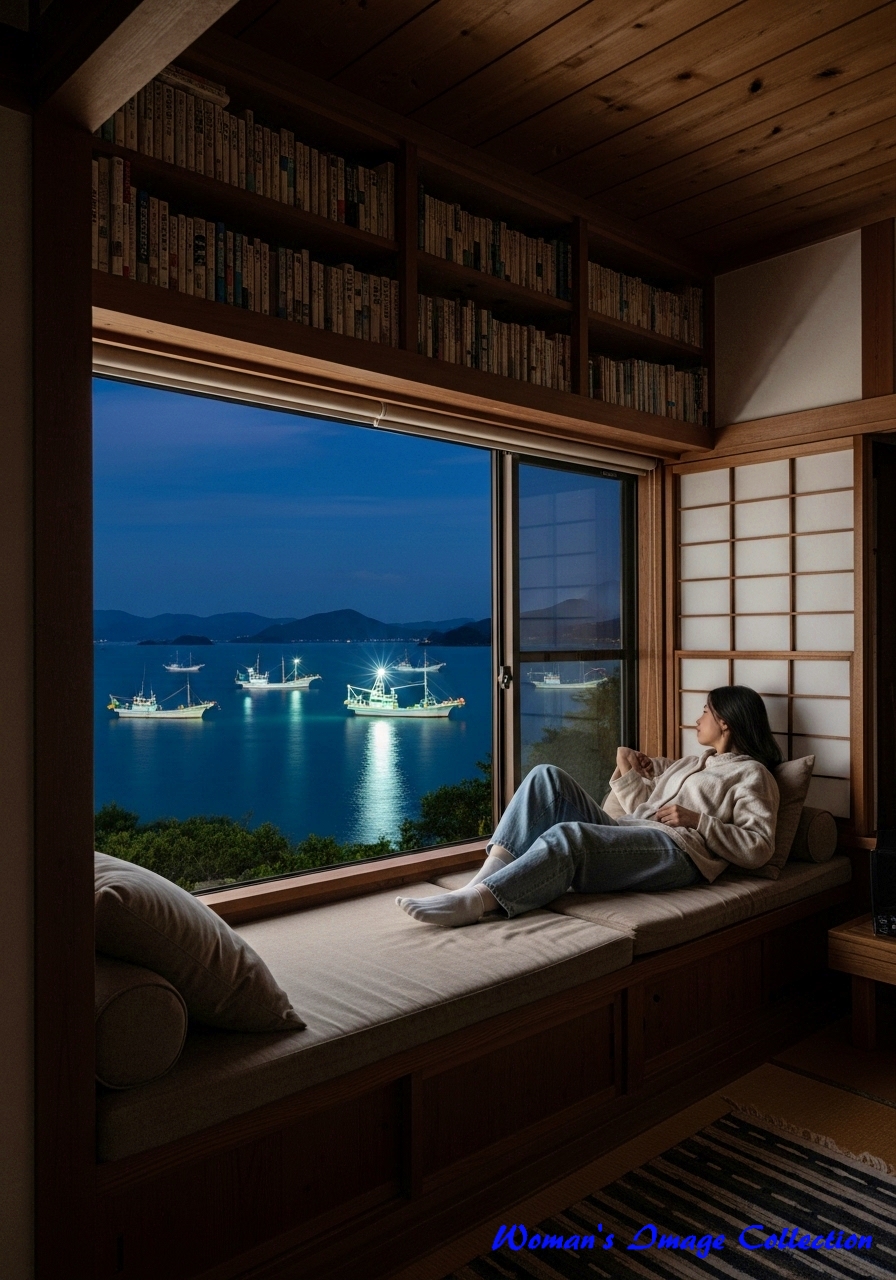 イカ釣り漁船が見える部屋