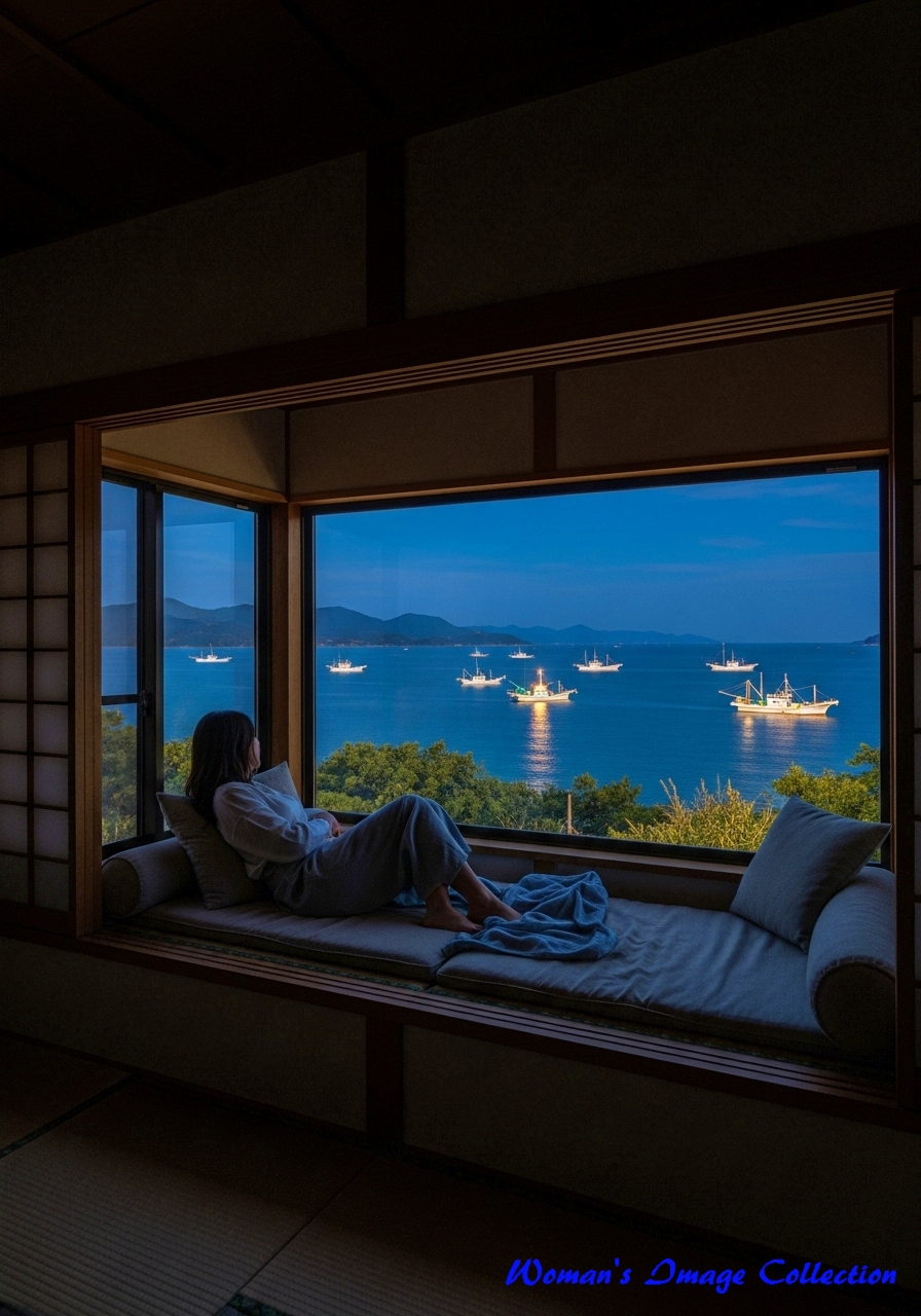 イカ釣り漁船が見える部屋