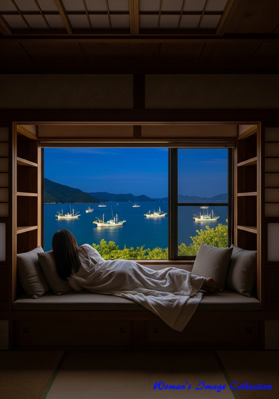 イカ釣り漁船が見える部屋