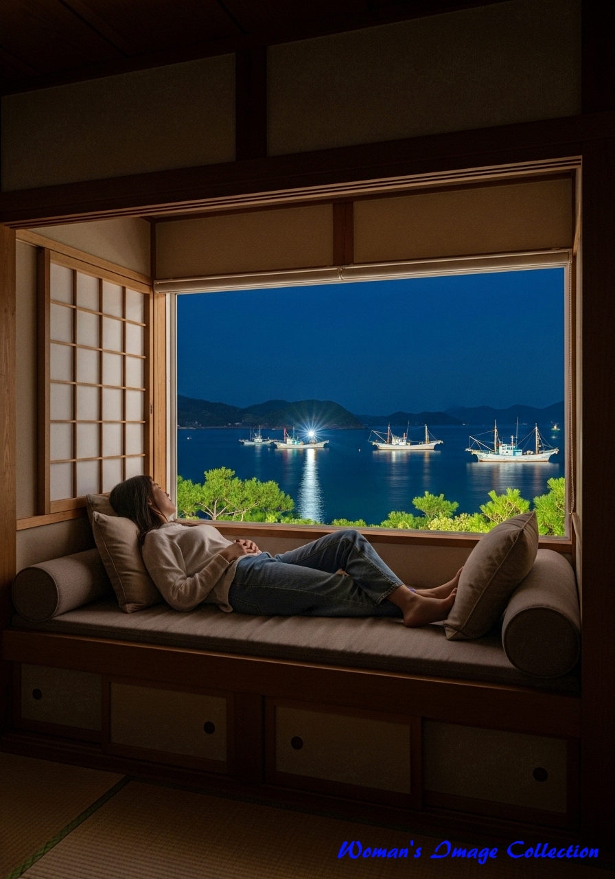 イカ釣り漁船が見える部屋