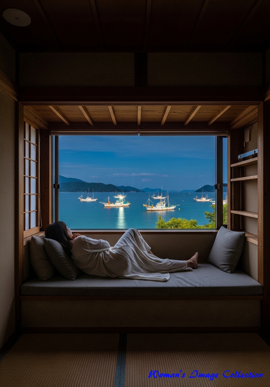 イカ釣り漁船が見える部屋