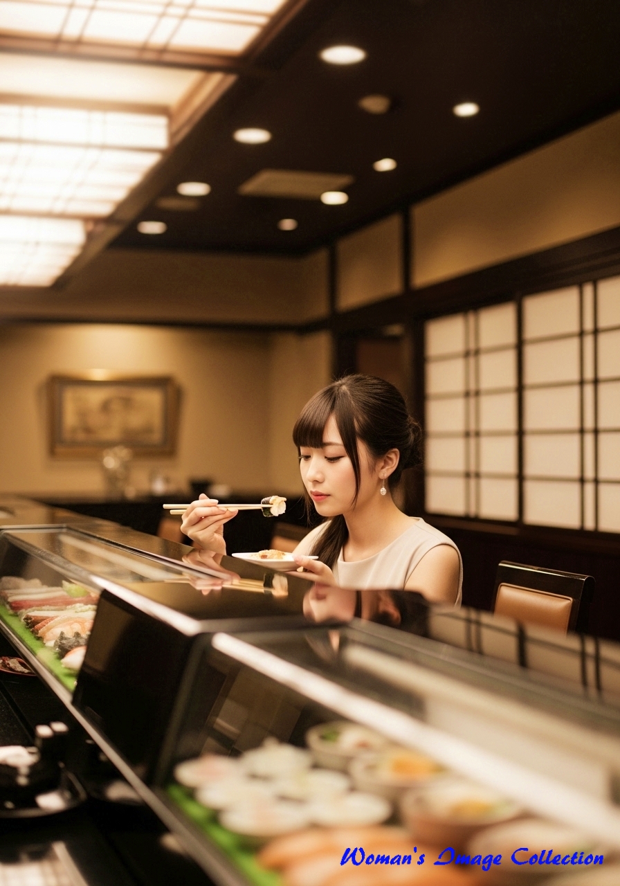 寿司を食べている女性