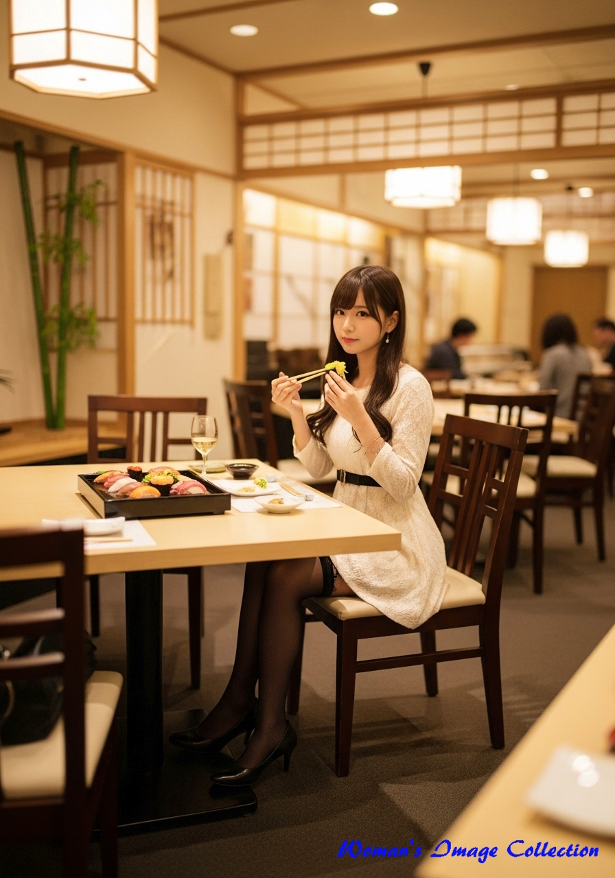 寿司を食べている女性