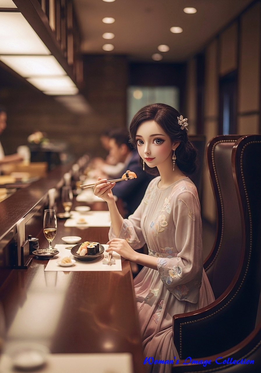 寿司を食べている女性