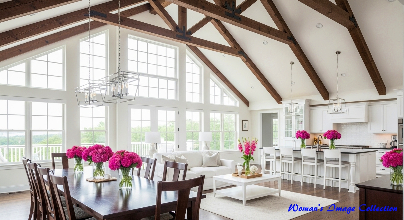 広々としたオープンプランのリビングダイニングとキッチン