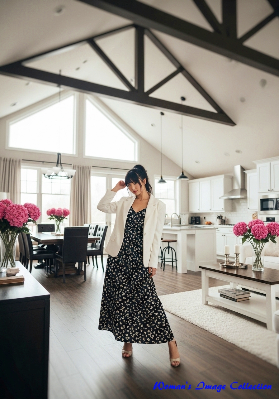 広々としたオープンプランのリビングダイニングとキッチン