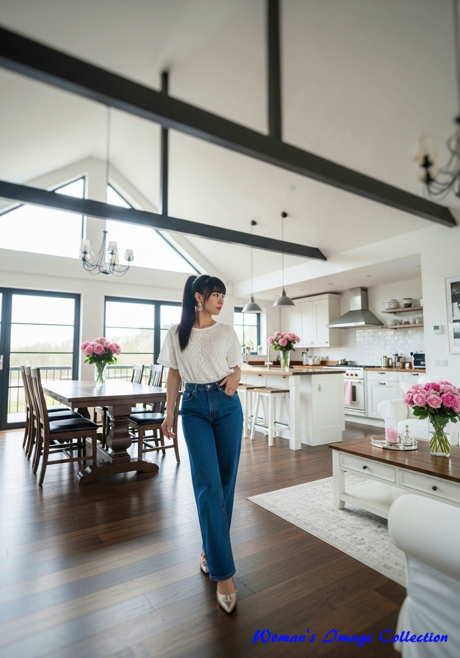 広々としたオープンプランのリビングダイニングとキッチン