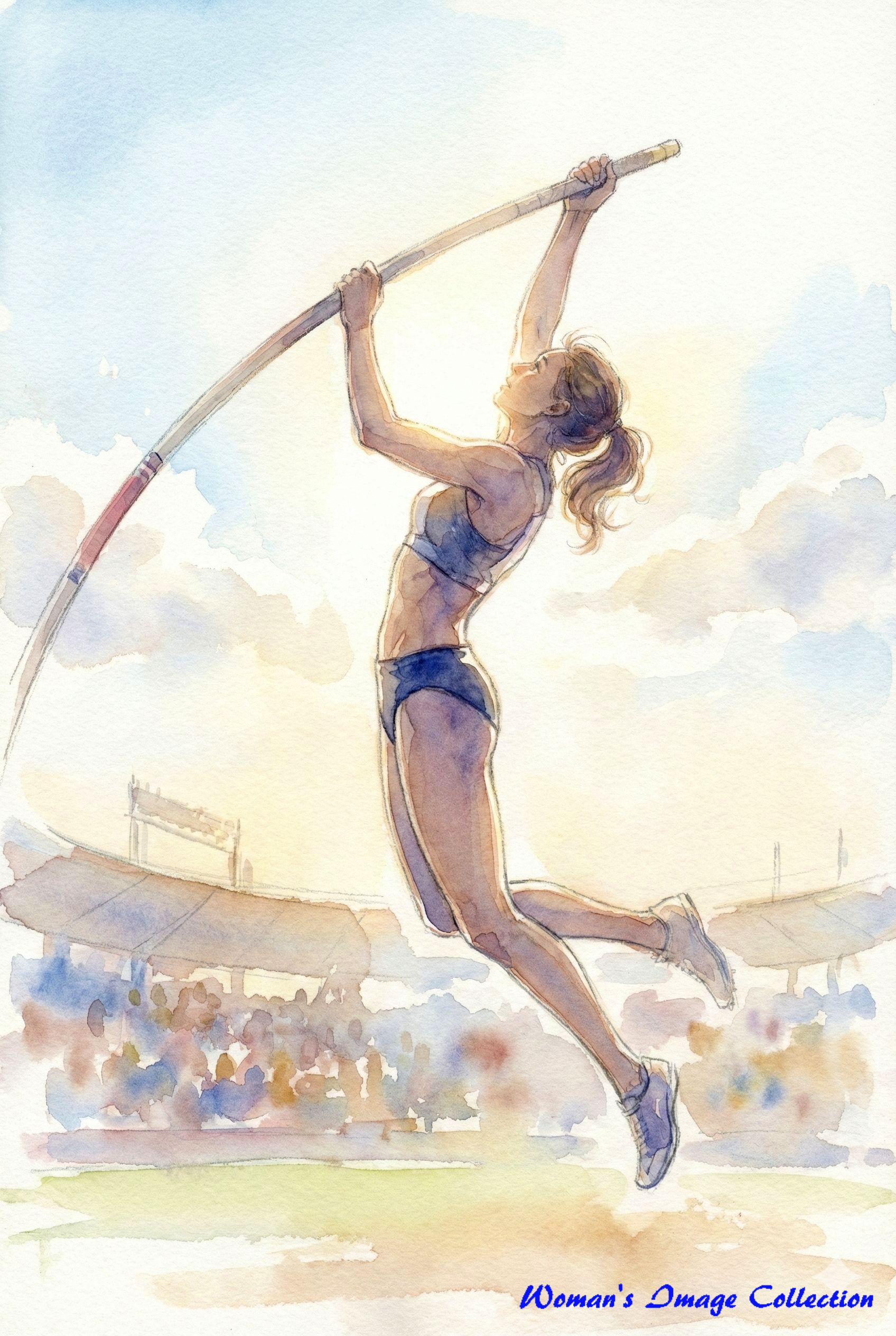 棒高跳びをしている女性アスリートのイラスト