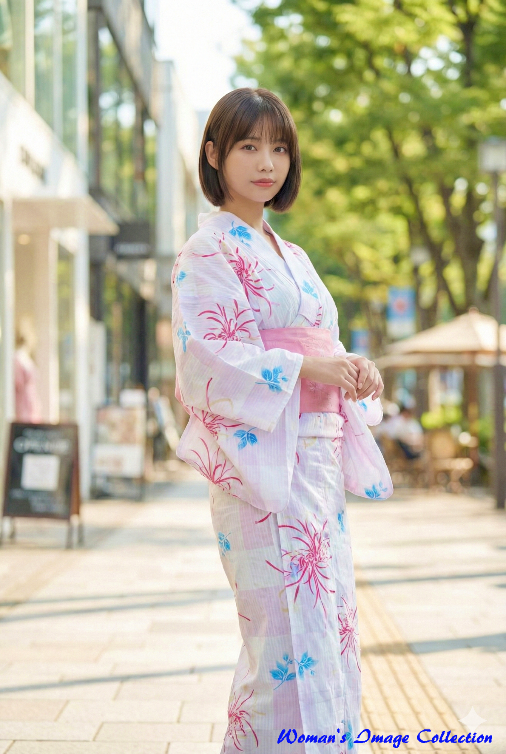 ショートボブの浴衣姿の女性のポートレート