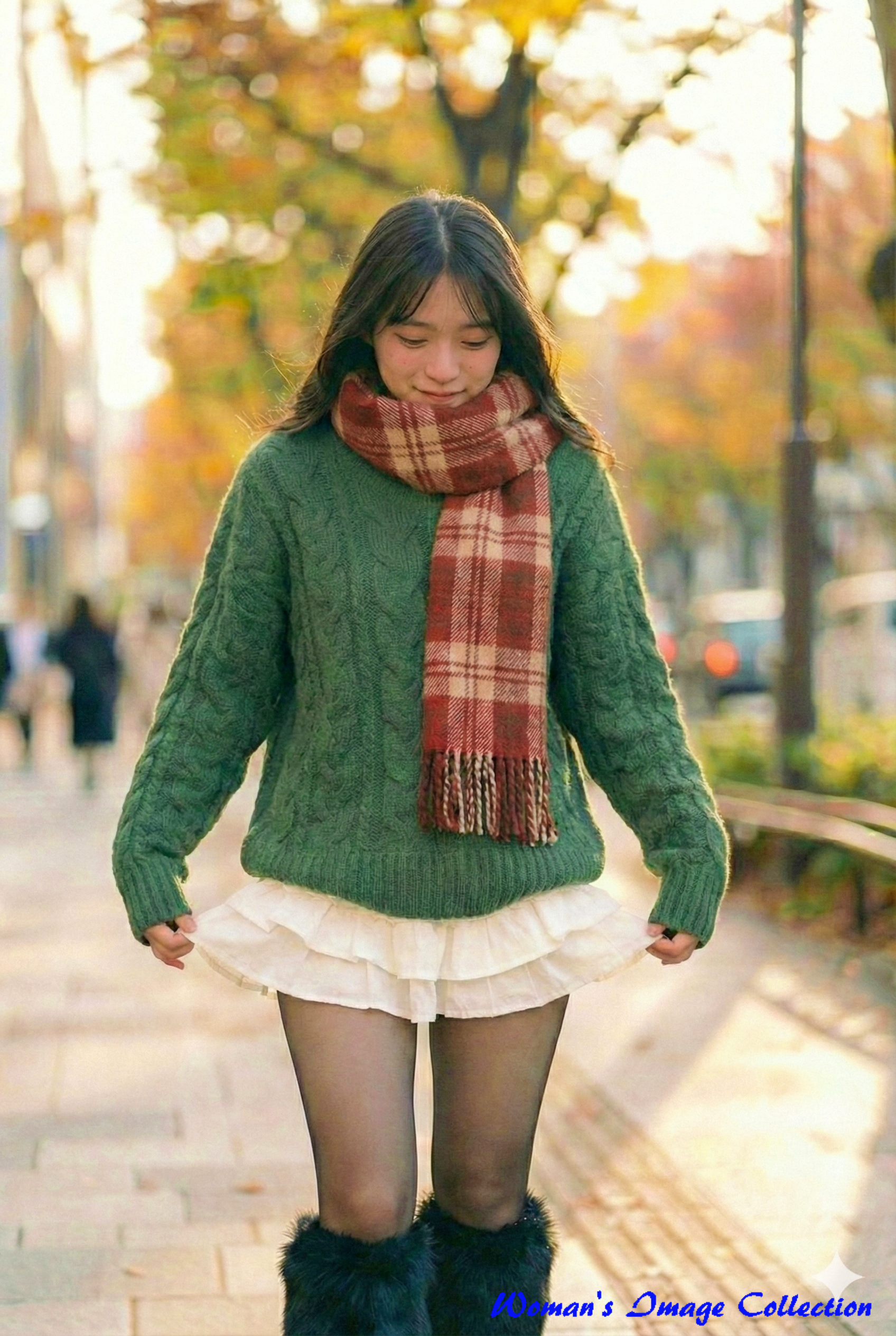 秋の柔らかな逆光に包まれた日本人女性のポートレート