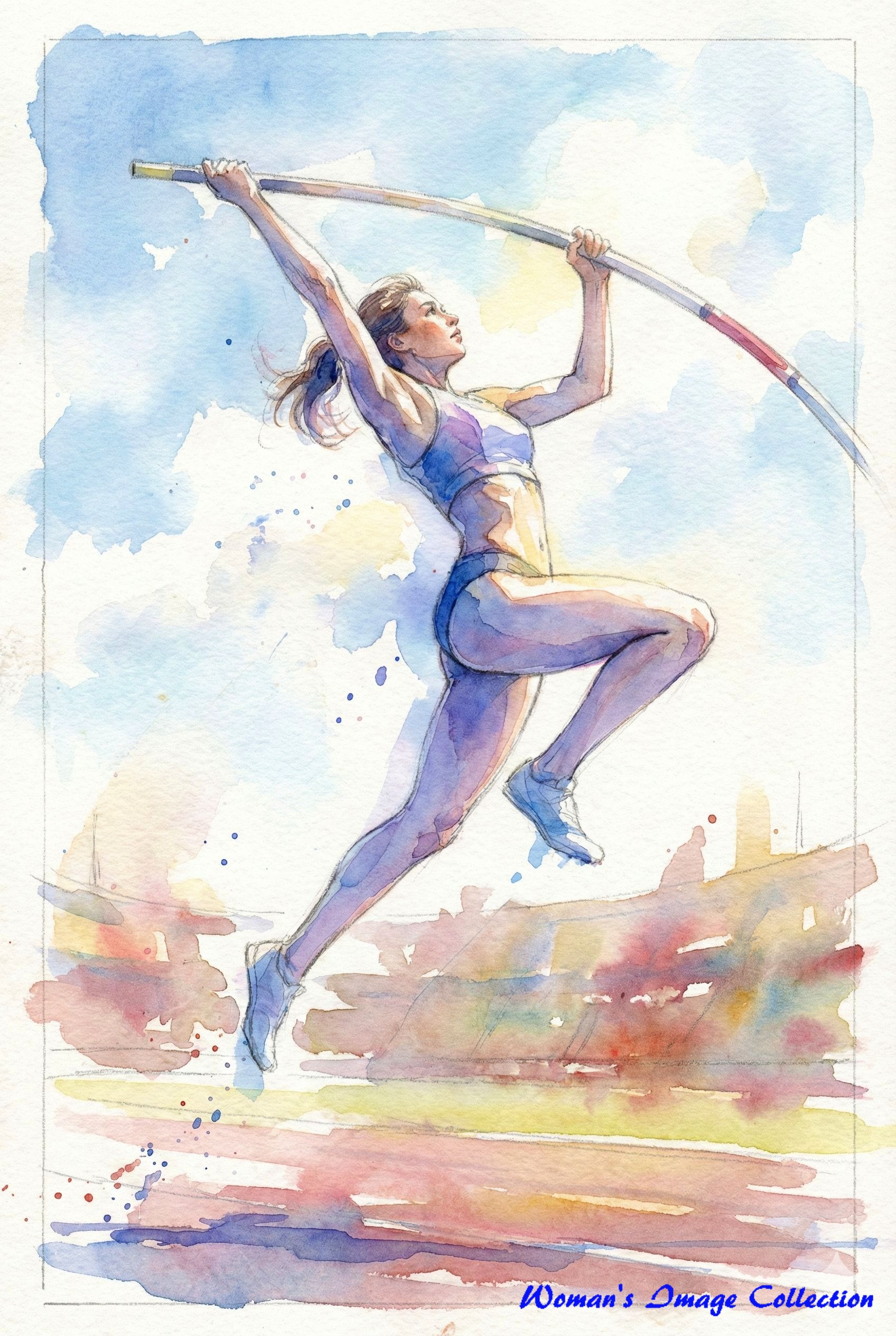 棒高跳びをしている女性アスリートのイラスト