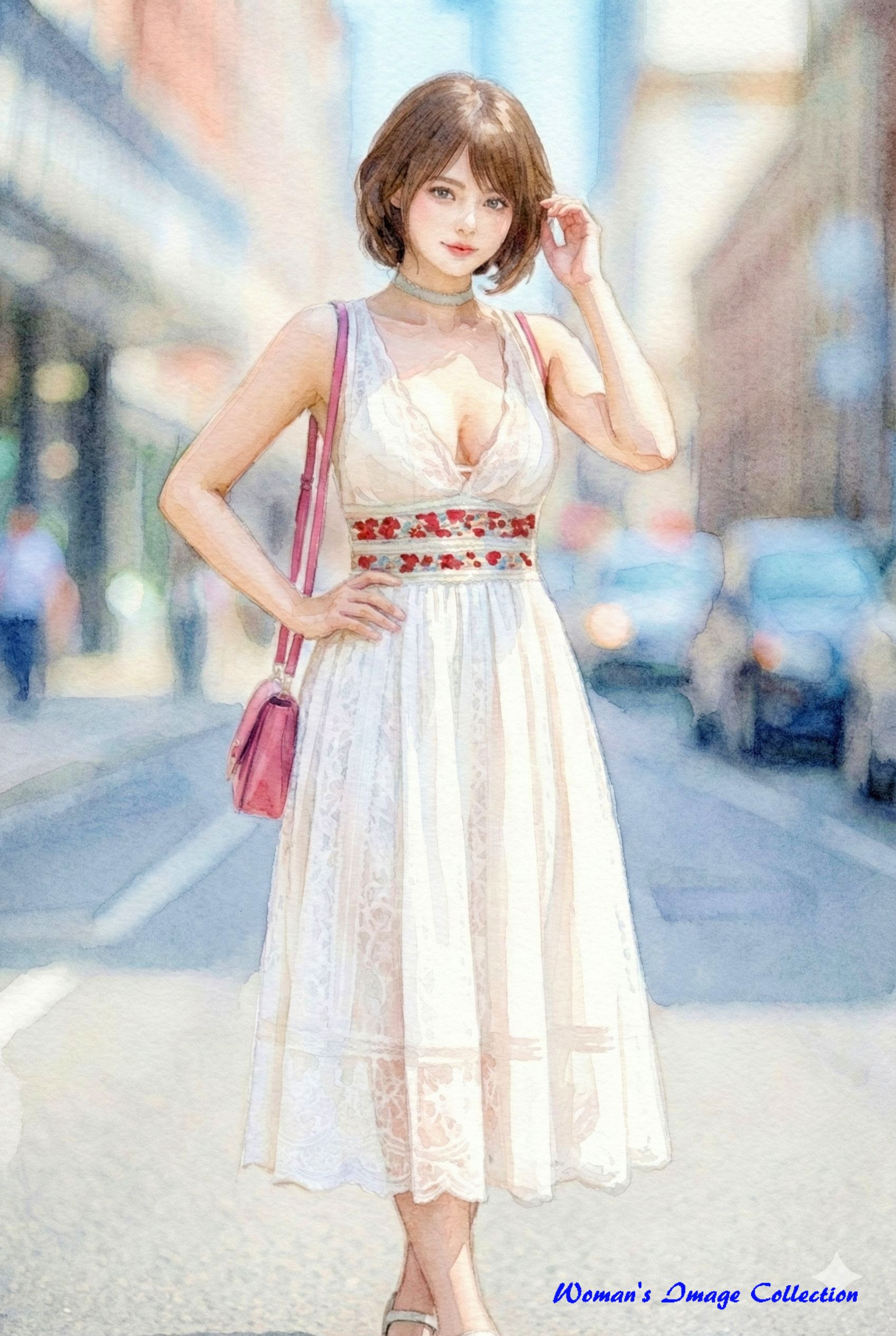 全身画像を水彩画風に変換したイラスト