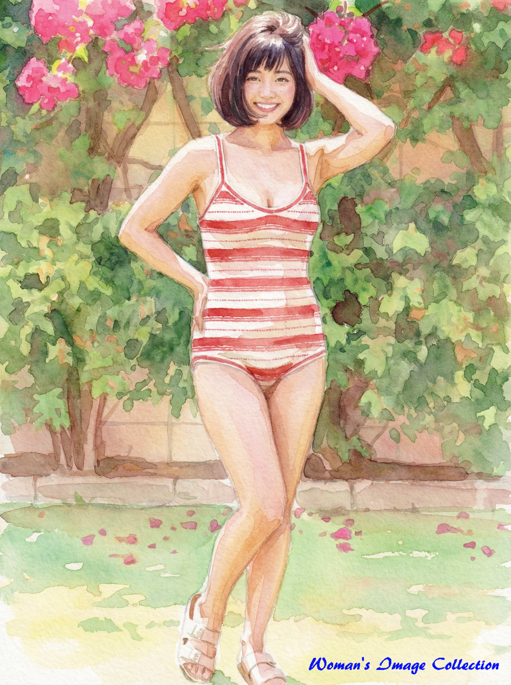 ニット水着の女性のイラスト作品