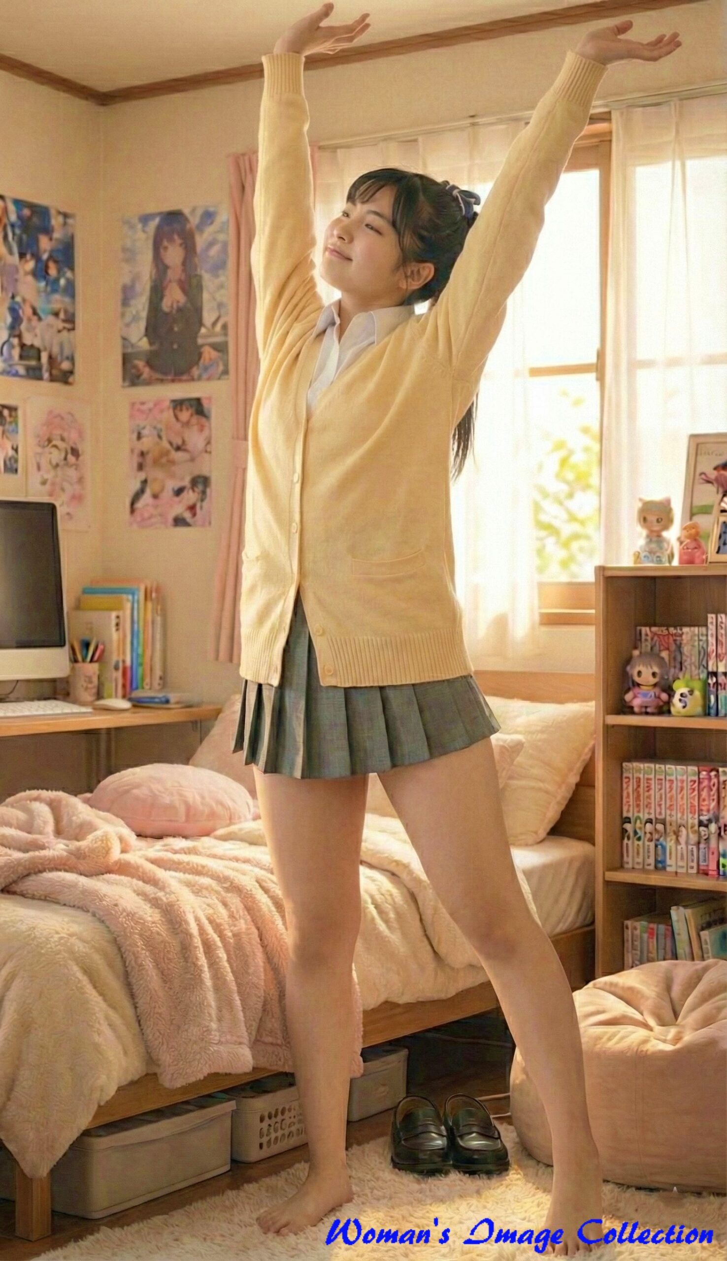 自宅でくつろぐ女性（カーディガン姿）