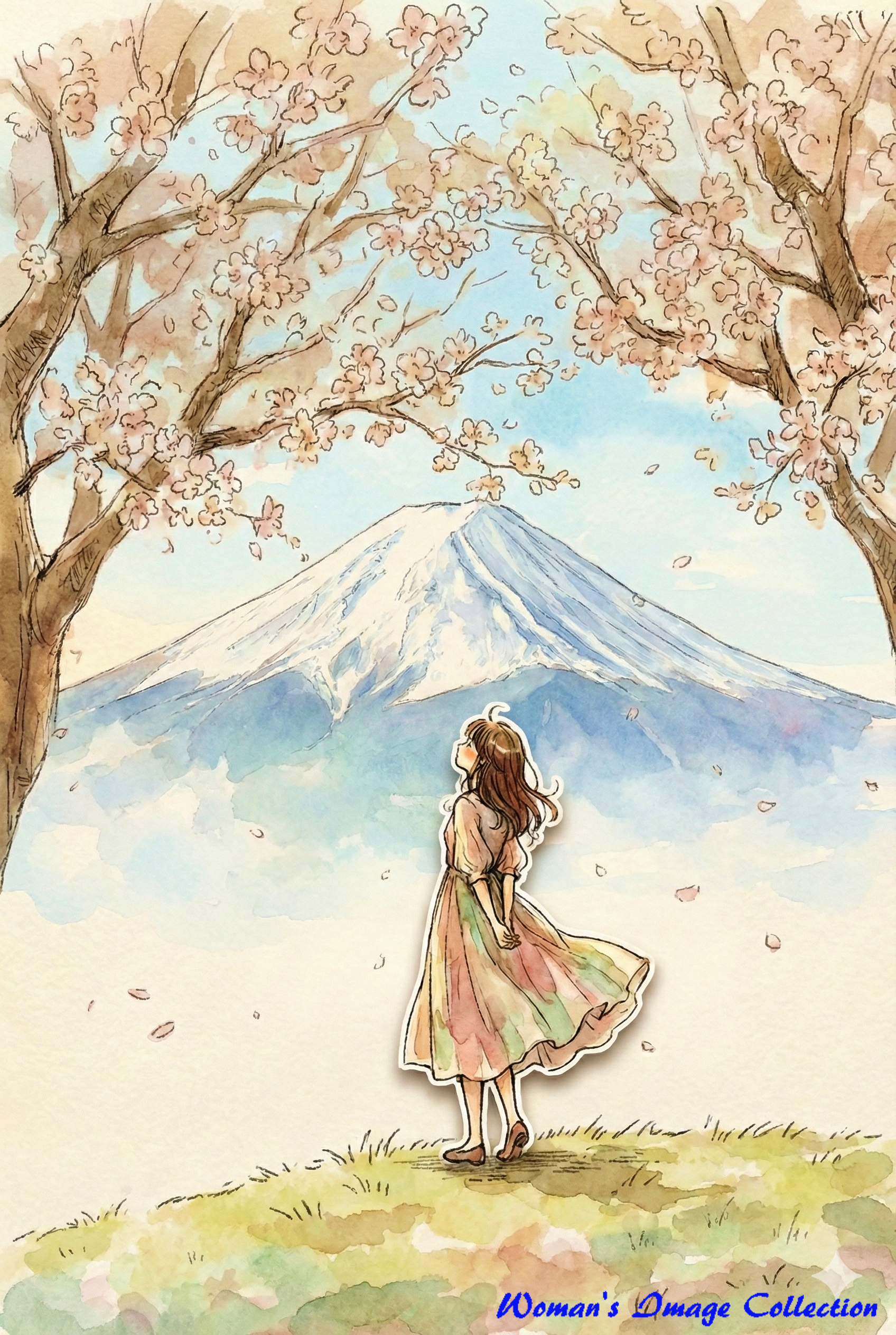 同一のキャラクターと奥行きのある異なる背景のイラスト、遠近感の調整