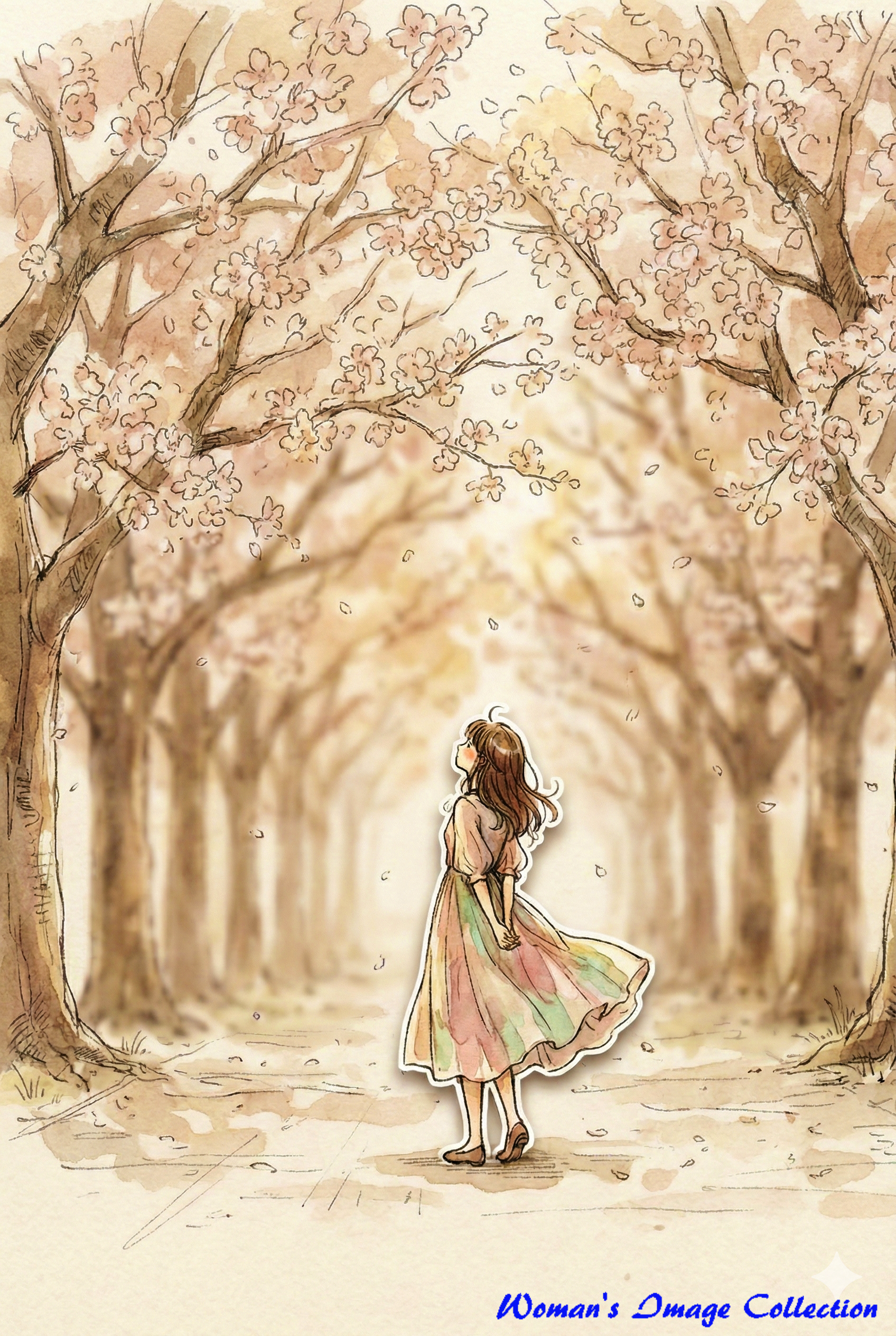 同一のキャラクターが異なる背景の前に立つ切り抜き風イラスト、背景要素の変更